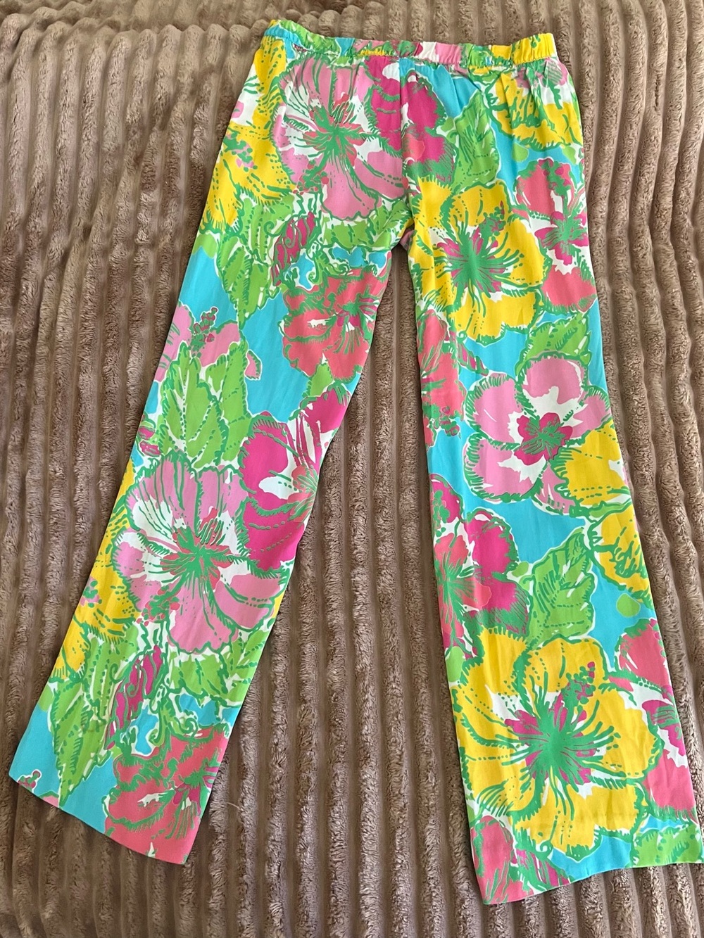 Lilly Pulitzer Pink, Green and Turquoise Floral Pallazo Pants Size L - Picture 9 of 9